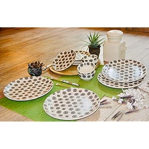 via dcor stoneware flower dinner set black 12 pc
