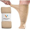 Viasox EasyStretch Diabetic Socks for Men &amp; Women, Non Binding Top, Seamless Toe, Loose Fit (Tan, Medium)