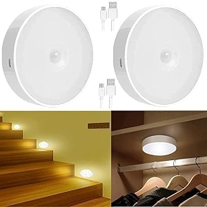 motion sensor light for home with usb charging wireless self adhesive led body induction lamp sensor light for wardrobe lights sensor night light for cupboard stair round - cool white 2