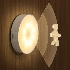 motion sensor light for home with usb charging wireless self adhesive led body induction lamp sensor light for wardrobe lights sensor night light for cupboard stair round - warm white 1