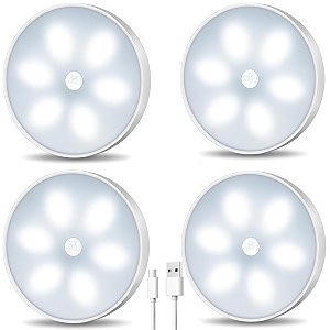 motion sensor light for home with usb charging wireless self adhesive led body induction lamp sensor light for wardrobe lights sensor night light for cupboard stair round - cool white 4