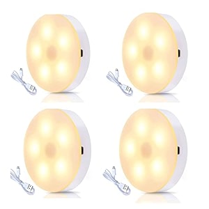 motion sensor light for home with usb charging wireless self adhesive led body induction lamp sensor light for wardrobe lights sensor night light for cupboard stair round - warm white 4