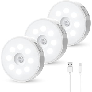 motion sensor light for home with usb charging wireless self adhesive led body induction lamp sensor light for wardrobe lights sensor night light for cupboard stair round - cool white 3