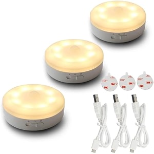 motion sensor light for home with usb charging wireless self adhesive led body induction lamp sensor light for wardrobe lights sensor night light for cupboard stair round - warm white 3