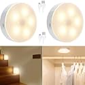 Motion Sensor Light for Home with USB Charging Wireless Self Adhesive LED Body Induction Lamp Sensor Light for Wardrobe Lights Sensor Night Light for Cupboard Stair (Round - Warm White, 2)