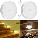 Motion Sensor Light for Home with USB Charging Wireless Self Adhesive LED Body Induction Lamp Sensor Light for Wardrobe Lights Sensor Night Light for Cupboard Stair (Round - Cool White, 2)