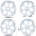 Motion Sensor Light for Home with USB Charging Wireless Self Adhesive LED Body Induction Lamp Sensor Light for Wardrobe Lights Sensor Night Light for Cupboard Stair (Round - Cool White, 4)