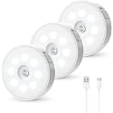 Motion Sensor Light for Home with USB Charging Wireless Self Adhesive LED Body Induction Lamp Sensor Light for Wardrobe Lights Sensor Night Light for Cupboard Stair (Round - Cool White, 3)