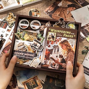 vibevista vintage aesthetic scrapbook kit 346 pcs a6 grid notebook washi  envelopes scrapbook papers folding labels background papers photo frames calendar stickers stickers whispering pages