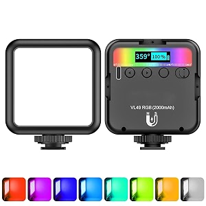 vb49 rgb video lights led camera light 360 full color portable photography lighting w 3 cold shoe 2000mah rechargeable cri 95 2500-9000k dimmable panel lamp support magnetic