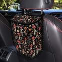 Vibrant Mushroom Floral Pattern Car Trash Can with Lid and Zipper Portable Foldable Trash Bin for Car Interior Accessories Multipurpose Garbage Can Bags Storage Organizer