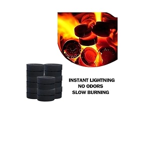 premium coal for dhoop - odourless charcoal for dhoop lasts for more than 45 minutes - 60 minutes charcoal discs of 33 mm size - 3 rolls 30 discs