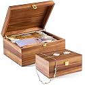Vicenpal 2 Wooden Keepsake Boxes with Hinged Lid, Acacia Wood Memory Box