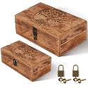 Vicenpal 2 Wooden Keepsake Boxes with Lock, Tree of Life, Dark Color