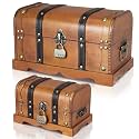 Vicenpal 2 Wooden Treasure Chest with Combination Lock, Curved-top
