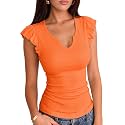 VICHYIE Summer Women Ruffle Cap Sleeve Pretty Fitted Shirt