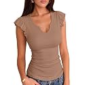 VICHYIE Summer Women Ruffle Cap Sleeve Pretty Fitted Shirt