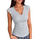 VICHYIE Summer Women Ruffle Cap Sleeve Pretty Fitted Shirt
