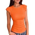 VICHYIE Summer Women Ruffle Cap Sleeve Pretty Fitted Shirt