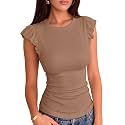 VICHYIE Summer Women Ruffle Cap Sleeve Pretty Fitted Shirt