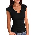 VICHYIE Summer Women Ruffle Cap Sleeve Pretty Fitted Shirt