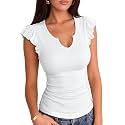 VICHYIE Summer Women Ruffle Cap Sleeve Pretty Fitted Shirt