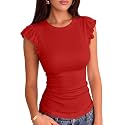 VICHYIE Summer Women Ruffle Cap Sleeve Pretty Fitted Shirt