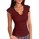 VICHYIE Summer Women Ruffle Cap Sleeve Pretty Fitted Shirt