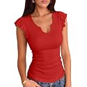 VICHYIE Summer Women Ruffle Cap Sleeve Pretty Fitted Shirt