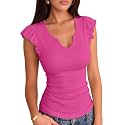 VICHYIE Summer Women Ruffle Cap Sleeve Pretty Fitted Shirt