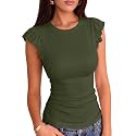 VICHYIE Summer Women Ruffle Cap Sleeve Pretty Fitted Shirt