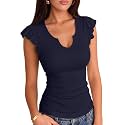VICHYIE Summer Women Ruffle Cap Sleeve Pretty Fitted Shirt
