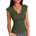 VICHYIE Summer Women Ruffle Cap Sleeve Pretty Fitted Shirt