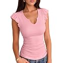 VICHYIE Summer Women Ruffle Cap Sleeve Pretty Fitted Shirt