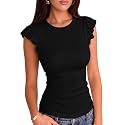 VICHYIE Summer Women Ruffle Cap Sleeve Pretty Fitted Shirt