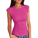 VICHYIE Summer Women Ruffle Cap Sleeve Pretty Fitted Shirt