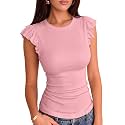 VICHYIE Summer Women Ruffle Cap Sleeve Pretty Fitted Shirt