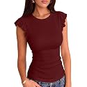 VICHYIE Summer Women Ruffle Cap Sleeve Pretty Fitted Shirt