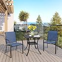 VICLLAX Patio Dining Set for 2, Outdoor Furniture Set Includes Small Table and 2 Stackable Sling Chairs, Bistro Set for Outside, Black Table and Blue Chairs