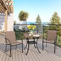 VICLLAX 3 Pieces Patio Dining Set for 2, Outdoor Furniture Set Includes 1 Small Patio Table and 2 Stackable Patio Sling Chairs, Patio Bistro Set for Outsides, Walnut Table and Brown Chairs