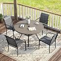 VICLLAX 5 Pieces Patio Dining Set for 4, Outdoor Furniture Set Includes 40.7" Round Patio Table and 4 Patio Stackable Chairs, Grey Wood Grain Tabletop and Grey Fabric