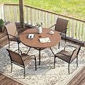 VICLLAX 5 Pieces Patio Dining Set for 4, Outdoor Furniture Set Includes 40.7" Round Patio Table and 4 Patio Stackable Chairs, Walnut Tabletop and Brown Fabric