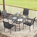 VICLLAX Patio Dining Set, 5 Pieces Outdoor Furniture Set- 37.8" Square Outdoor Table and 4 Stackable Patio Chairs, Grey Tabletop and Grey Fabric