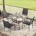 VICLLAX 5 Pieces Patio Dining Set, Outdoor Furniture Set Includes 1 Square Outdoor Table and 4 Stackable Patio Sling Chairs, Grey Wood Grain Tabletop and Grey Fabric