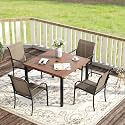 VICLLAX Outdoor Dining Set for 4, 5 Pieces Patio Dining Furniture Set with Umbrella Hole- 40.2" Patio Table and Chairs for Balcony, Garden and Deck, Walnut Tabletop