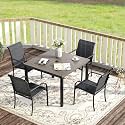 VICLLAX Outdoor Dining Set for 4, 5 Pieces Patio Dining Furniture Set with Umbrella Hole- 40.2" Patio Table and Chairs for Balcony, Garden and Deck, Grey Wood Grain Tabletop