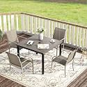 VICLLAX Outdoor Dining Set for 4, 5 Pieces Patio Dining Furniture Set with Umbrella Hole- 40.2" Patio Table and Chairs for Balcony, Garden and Deck, Grey Wood Grain Tabletop