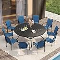 VICLLAX Patio Table and Chair Set of 10, All Weather Metal Round Outdoor Dining Furniture Set-59.9" Round Outdoor Table and Chairs, Black Tabletop