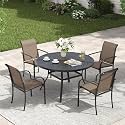 VICLLAX Patio Table and Chair Set of 4, All Weather Metal Round Outdoor Dining Furniture Set-40.6" Round Outdoor Table and Chairs, Black Tabletop
