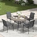 VICLLAX Patio Table and Chair Set of 4, All Weather Metal Round Outdoor Dining Furniture Set-40.6" Round Outdoor Table and Chairs, Grey Wood Grain Tabletop